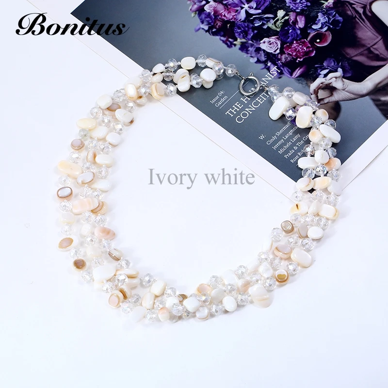 [Bonitus Jewelry] Новое поступление модное колье эффектные ожерелья многоуровневые стеклянные кристаллы и оболочка для женщин Горячая 06N3189