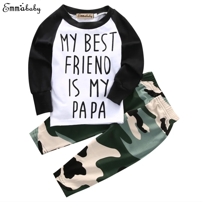 2pcs Set 2018 Newborn Infant Baby Boy Clothes Girls Patchwork T-shirt My Best Friend Tops+Camouflage Legging Outfits | Детская одежда и