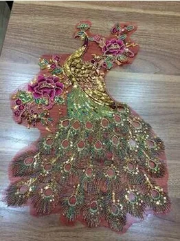 

5Pcs 27*40CM Peacock Peony Sequin Embroidery Gauze Fabric Cloth Decorate Large Patch Applique Guipure African Lace Accessory Sew
