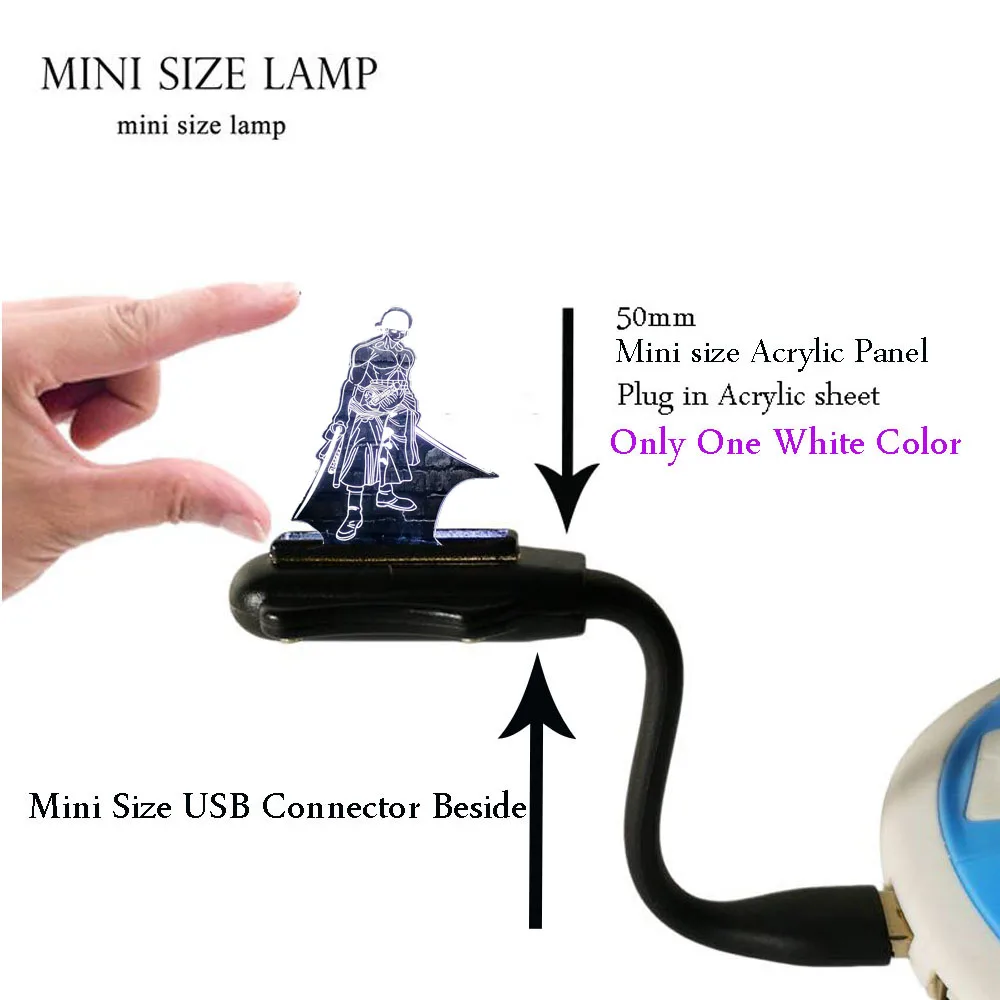 Горячая аниме тема одна деталь 3D Прохладный Roronoa Зоро ночной светодиодный светильник 7 цветов USB зарядка домашний Мальчик сна стол Лава день рождения подарок для детей - Испускаемый цвет: Mini USB Lamp