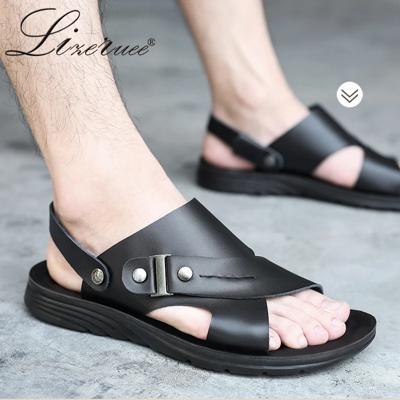 

Lizeruee 2019 New Male Shoes Genuine Leather Men Sandals Summer Men Shoes Beach Sandals Man Fashion Outdoor Casual Slippers