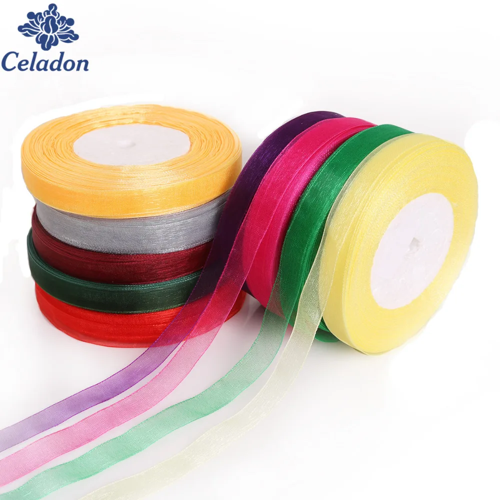 12mm 50Yards Multi Color Silk Satin Organza Polyester Ribbon For Sewing Wedding Party Handmade