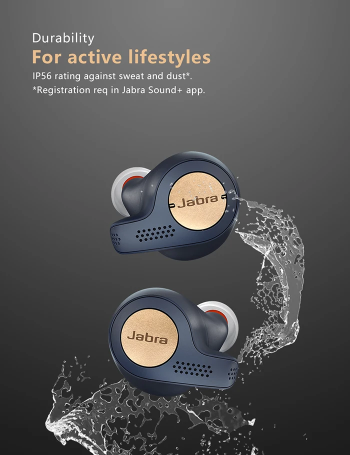 Беспроводные спортивные наушники Jabra Elite Active 65t Alexa с поддержкой True, чехол для зарядки, медный синий и медный красный и титановый черный