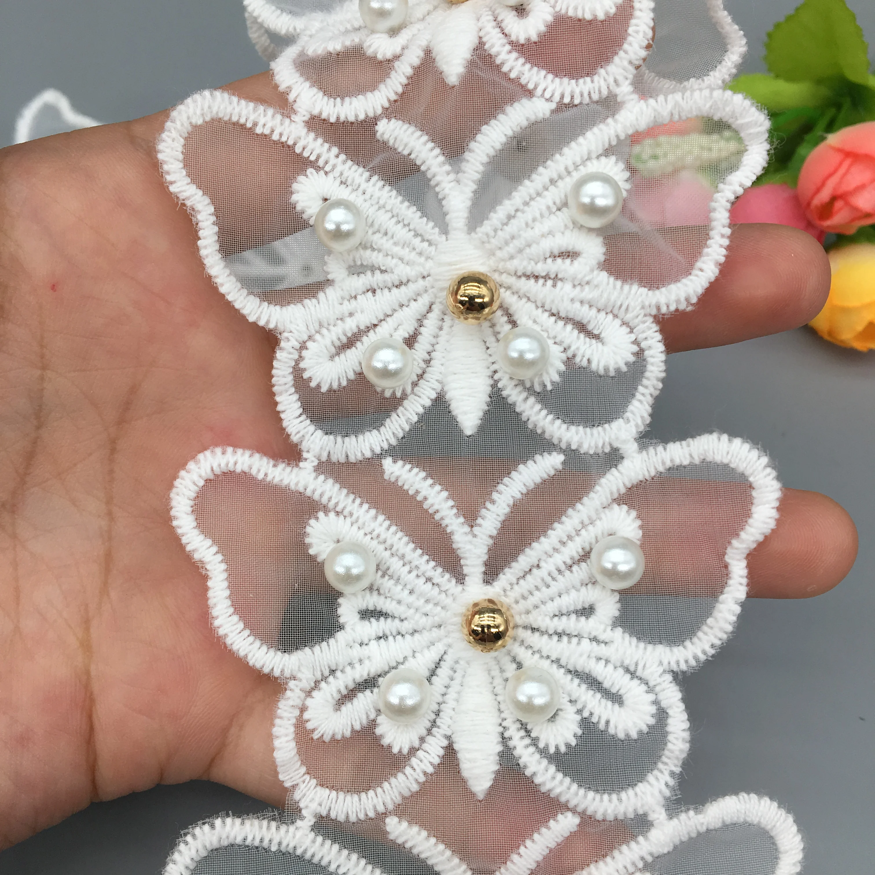 

10x White Cotton 3D Butterfly Nigerian Fabric Lace Trim Embroidered Ribbon Bridal Wedding Dress Applique Accessories for Clothes