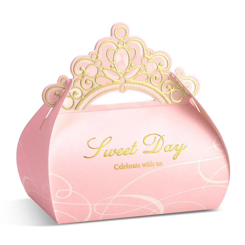

Pink Crown Candy Box Wedding Gift 50pcs Sweet Day Gift Boxes Packaging Paper Chocolate Box for Guests Baby Shower Party Supplies