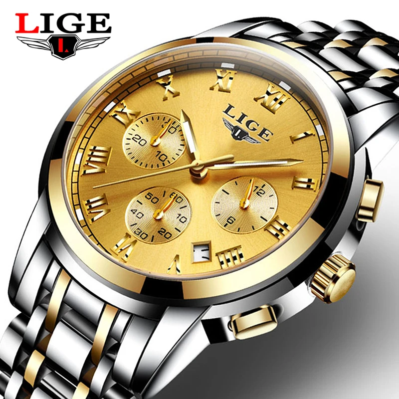 LIGE Mens Watches Brand Luxury Male Sport Quartz Watch Men's Waterproof stainless steel Wristwatch Man Clock Relogios Masculino