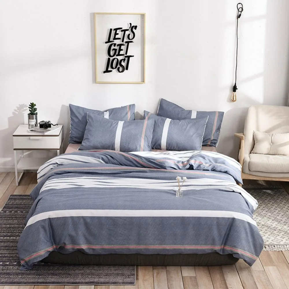 

2019 Grey Geometric Stripes Bedding Set Soft Cotton Bedlinens Scandinavian Queen King Size Duvet Cover Set Pillowcases
