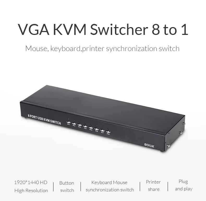 Unnlink KVM Switches 8 Port VGA in 1 Display Out USB Share