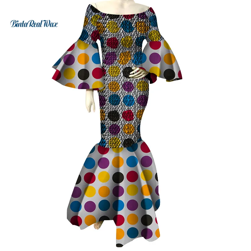 Африканские платья для женщин, с принтом, с оборками, длинные платья, Vestidos Bazin Riche, африканские платья анкары, одежда WY4303 - Цвет: 1