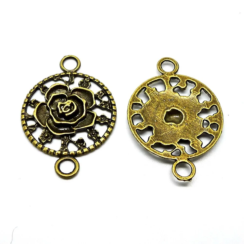 Free shipping Antique Silver Planted Filigree 2 Holes Connection Flower Ring Jewelry