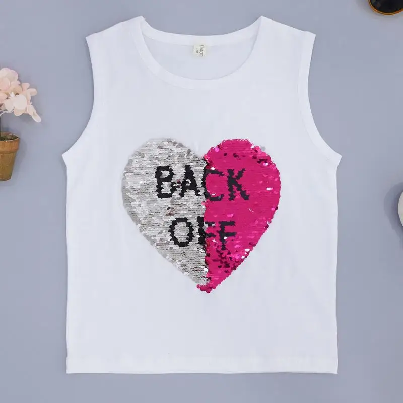 T-Shirts For Girls Magic Sequin Top Kids Reversible Sequin Shirt Girl White T-Shirts Kids Switchable Teenager Shirts Child T-Shirt 7