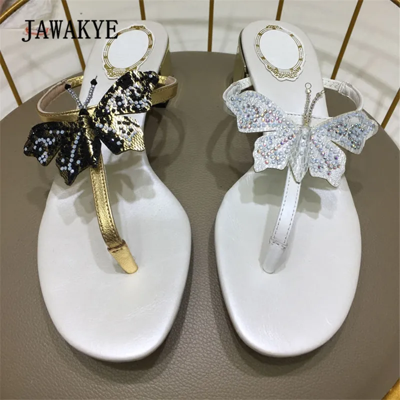 

2018 Rhinestone Lace Butterfly Gladiator Sandals Woman Open Toe Chunky Heel Shoes Woman Beach Slippers