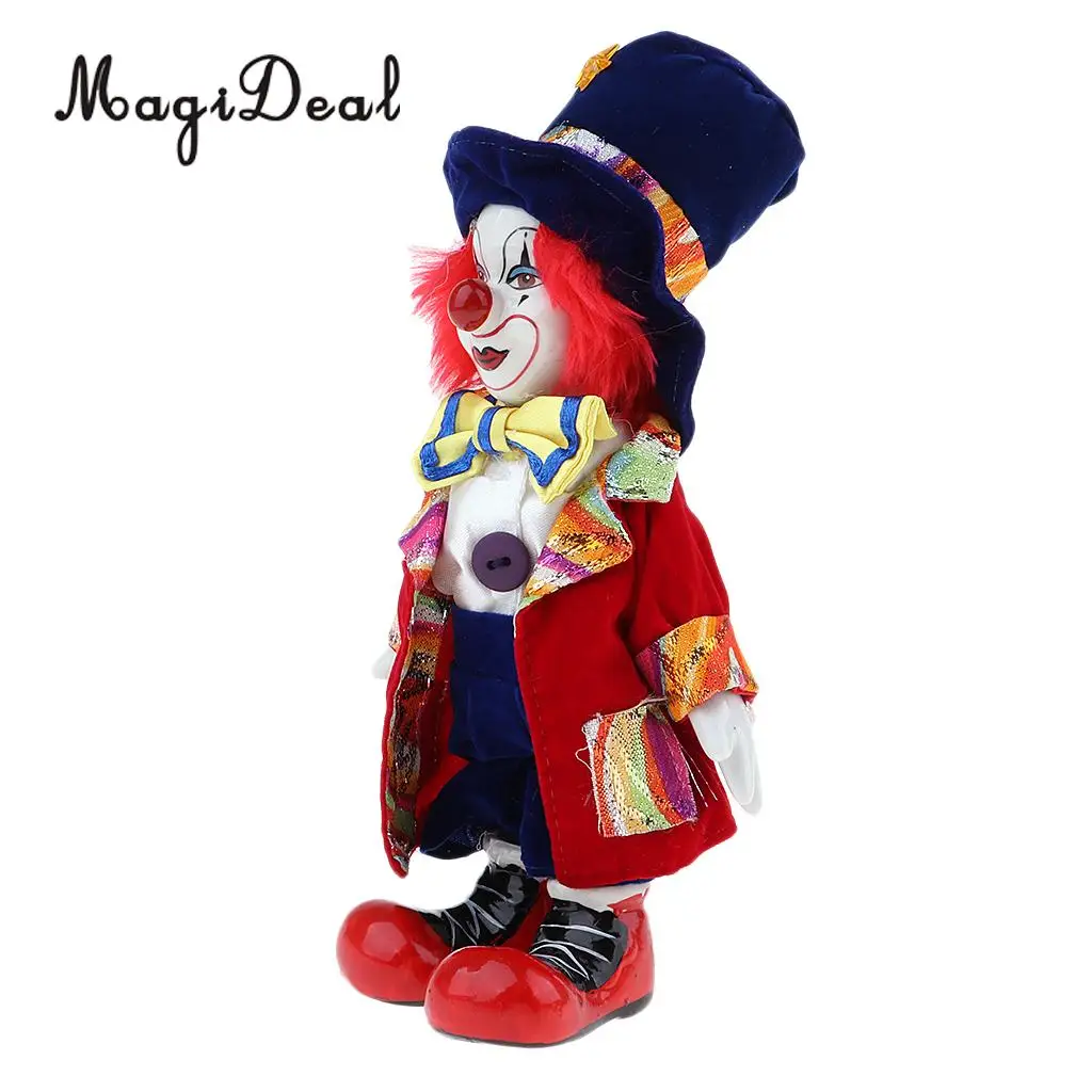 Hand Painted Porcelain Doll Funny Clown Dolls Wearing Red Coat And Hat Halloween Gift Home Decoration 18cm