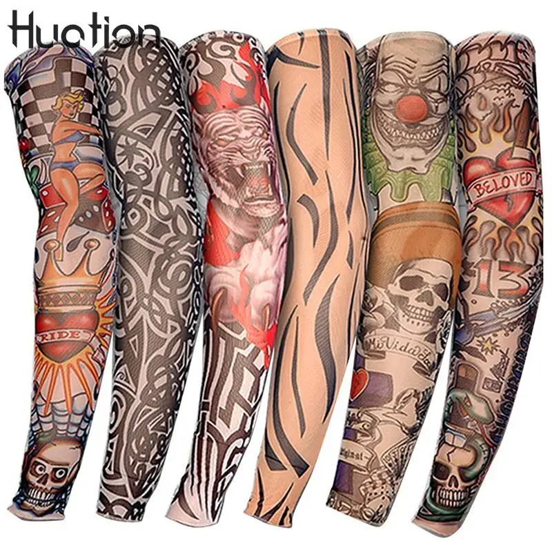 Huation 1 PC Велоспорт Спортивная татуировки рукава УФ прохладный, Велоспорт Запуск Arm теплые спортивные эластичные нарукавник митенки