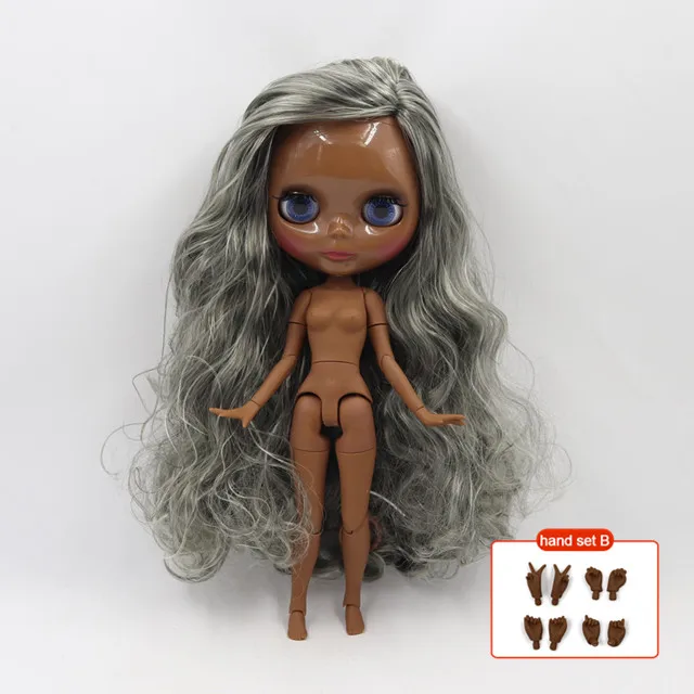 Кукла Blyth nude 1/6 No.280BL2889016 кукла с супер черной кожей и серыми волосами смешанных цветов, стеклянное лицо, тело сустава - Цвет: b