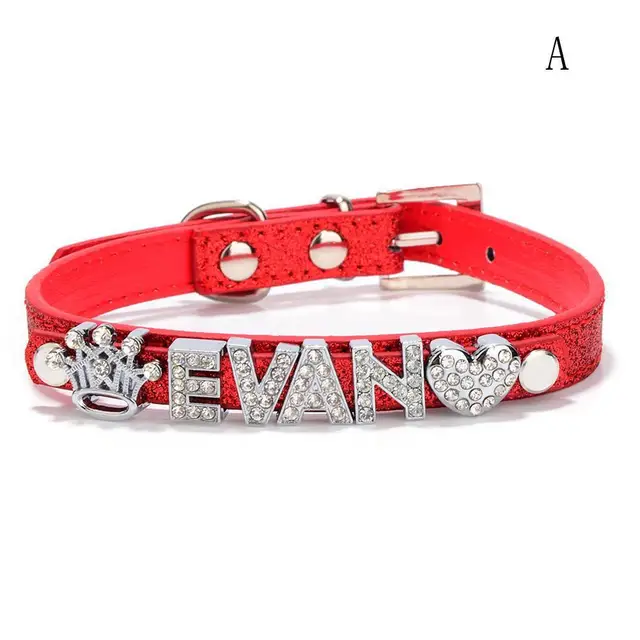 NEW Leather Bling Bling Personalized Dog Collar Rhinestone Buckle