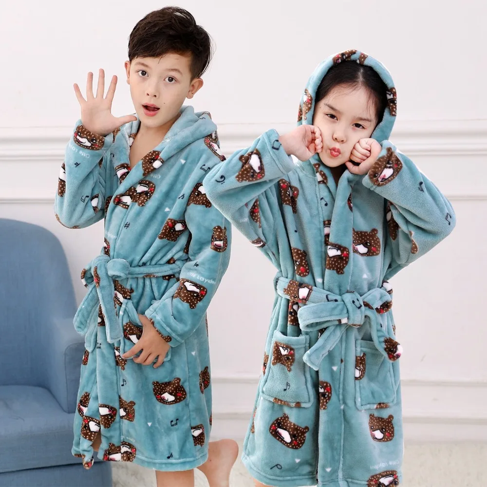 Kids Child Hooded Bathrobe Boys Girls Cotton Dressing Gown Soft Towel Bath Robe