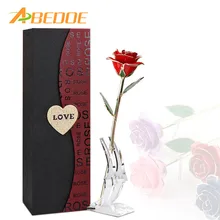 Abedoe День Святого Валентина 24 К золотые розы искусственный с прозрачной стоять и Изысканный Подарочная коробка Свадебные украшения для влюбленных невесты