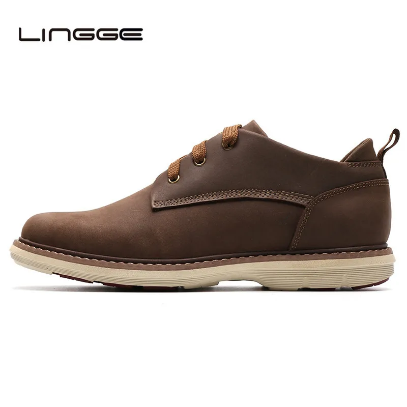 

LINGGE Genuine Leather Shoes Men, Handmade Quality Design Casual Men Shoes, 2018 Lace Up Brown Flats Size 40-45 #5591-1A