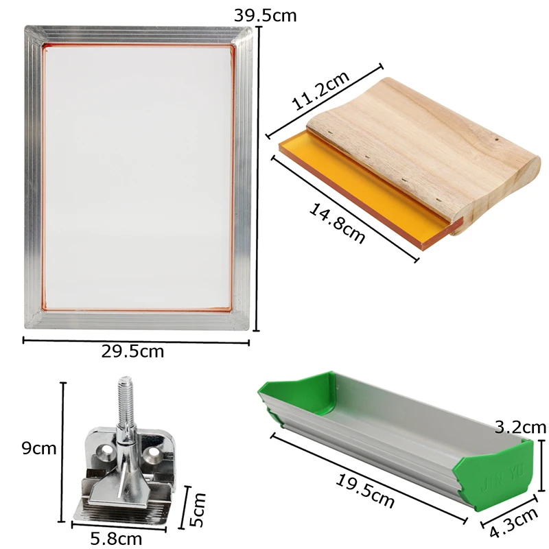 

5Pcs/Set Screen Printing Kit Aluminum Frame + Hinge Clamp + Emulsion Scoop Coater + Squeegee Screen Printing Tool Parts 2018 New