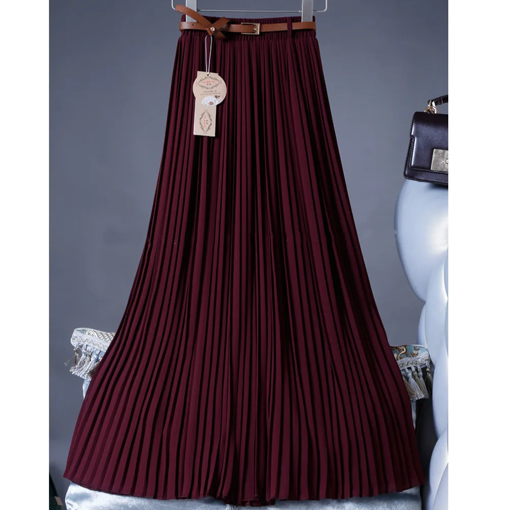 2021 High Quality Women Summer Skirt High Waist Vintage Women Pleated Skirt Saias Femme Boho White Long Chiffon Skirt Streetwear 6