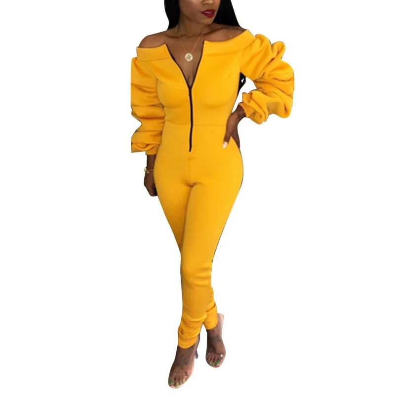

AINYFU 2019 Women Spring summer Long Sleeve Off Shoulder Cotton Sexy Jumpsuit Zipper Skinny Rompers Casual Jumpsuits Ladies 274