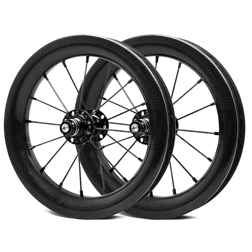 Carbon-Wheels-12-inch-203-25mm-Depth-Clincher-Kids-Bicycle-Wheels-ktw-ocf-95mm-hub_2 