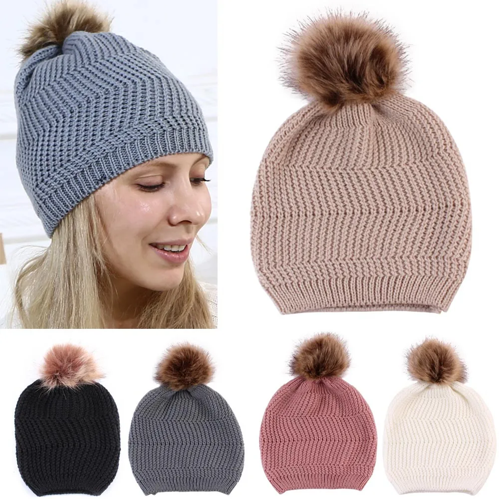 Women Fashion Keep Warm Winter Hats Knitted Wool Hemming Hat-in Women's ...