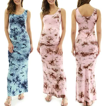 

Pregnancy Cotton Dress Women Maternity Floral Print Sleeveless Long Dress Robe Grossesse Props Summer Casual Clothes For Women