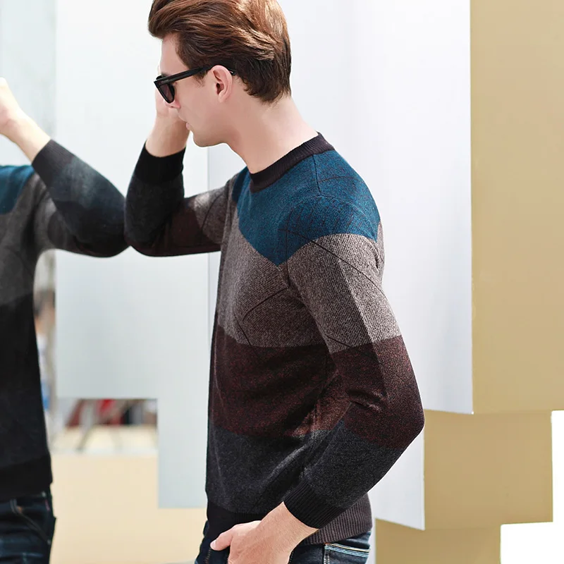 Новое поступление, повседневный мужской свитер, умный Повседневный шерстяной свитер в стиле пэчворк, цветной Мужской Повседневный свитер с Аргайлом, мужской шерстяной пуловер с круглым вырезом