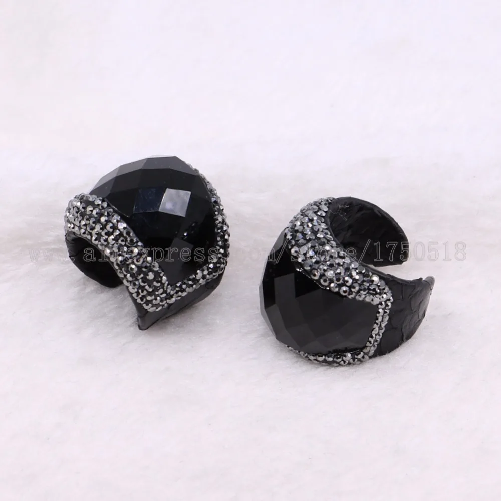 

5 pieces Natural black stone rings onyx druzy rings snakeskin jewelry custom jewelry wholesale jewelry adjustable rings 3400