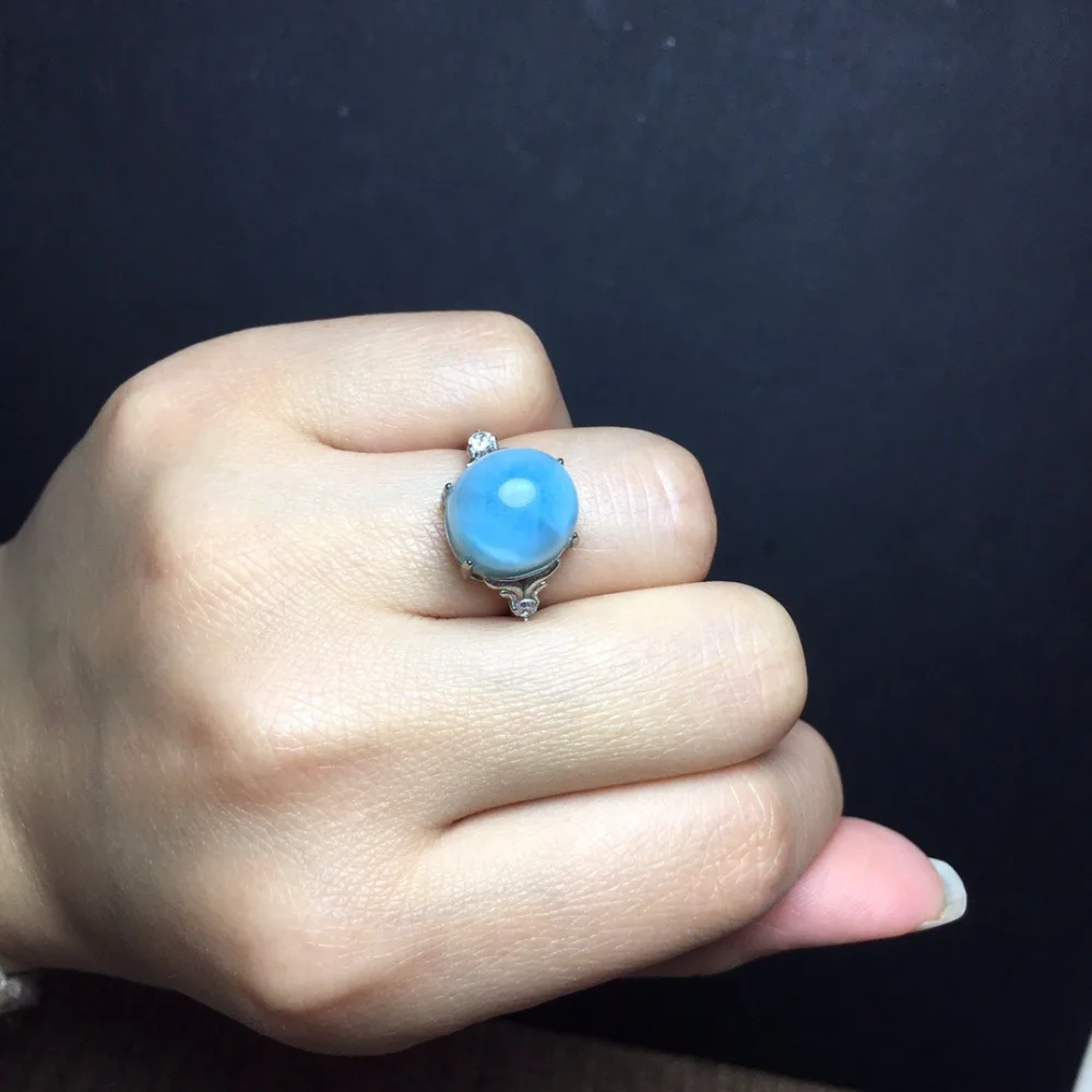 

Fine Jewelry Real 925 Steling Silver s925 100% Natural Blue Larimar Gemstones Female Fine Rings Christmas Gift