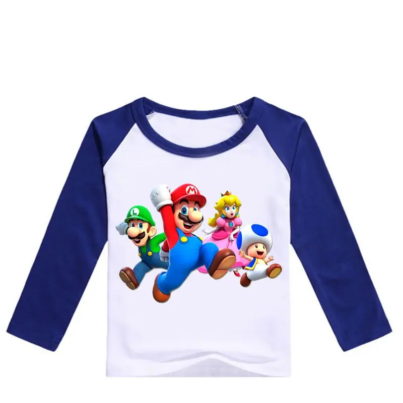 Cotton Super Mario Clothes Spring&Autumn Long Sleeve Cute Cartoon T-shirt Children Shirts Boys Clothing Girls Kids Tees - Цвет: color at picture