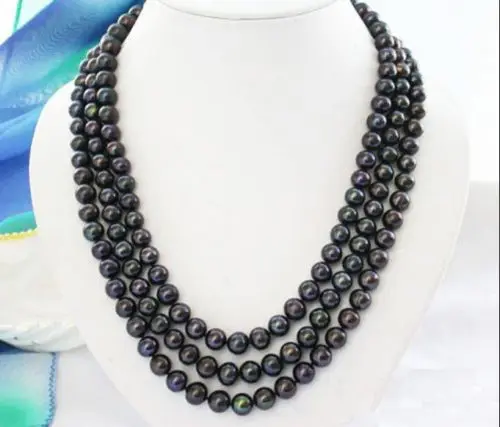 

huij 001606 NEW HOT SELL long 48"8-9MM NATURAL BLACK SOUTH SEA PEARL NECKLACE