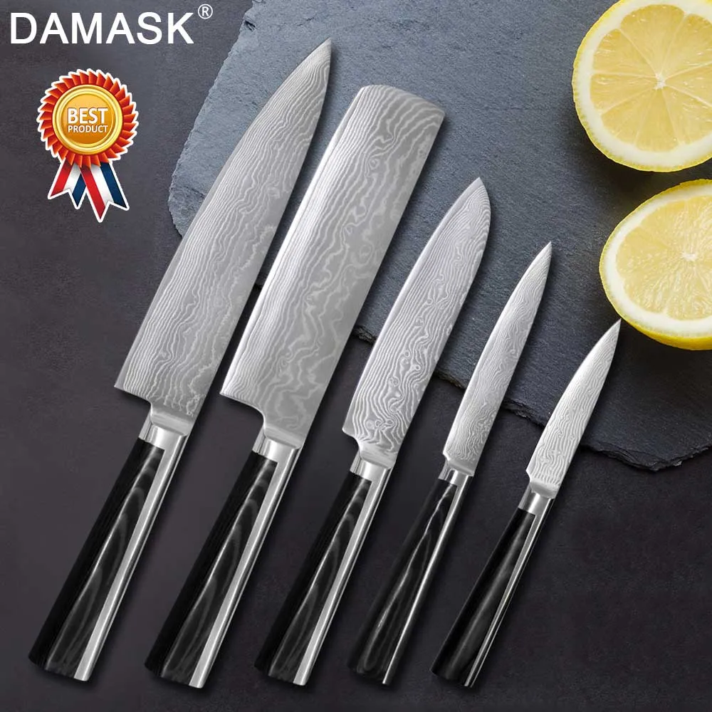 Набор кухонных ножей Damask 67 слоев Япония VG10 Дамасская сталь шеф повара