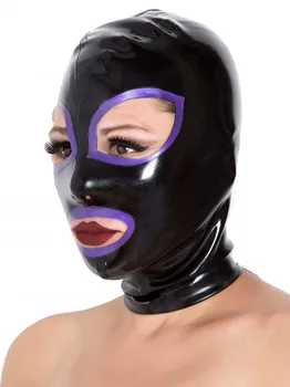 

Black Latex Hood with Purple Trim Latex Fetish Mask Unisex Latex Rubber Hood