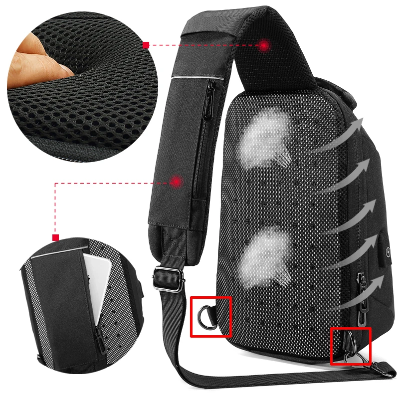  Multifunction Crossbody Bags Men USB Charging Chest Pack Short Trip Messengers Chest Bag Water Repe - 32885165645