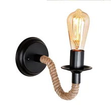 Nórdicos Retro cuerda de cáñamo, luz de pared Simple Vintage de hierro iluminación interior E27 LED Wandlamp luz al aire libre muebles para el hogar