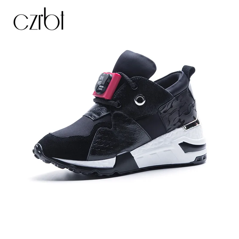 CZRBT/Женская обувь высокого качества; сезон весна-осень; замшевая обувь на платформе со шнуровкой; женская повседневная обувь смешанных цветов; обувь на плоской подошве ручной работы - Цвет: Black