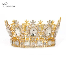 Vintage Baroque Queen King Bride Tiara Crown For Women Headdress Crystal Bridal Wedding Tiaras Crowns Hair Jewelry Accessories