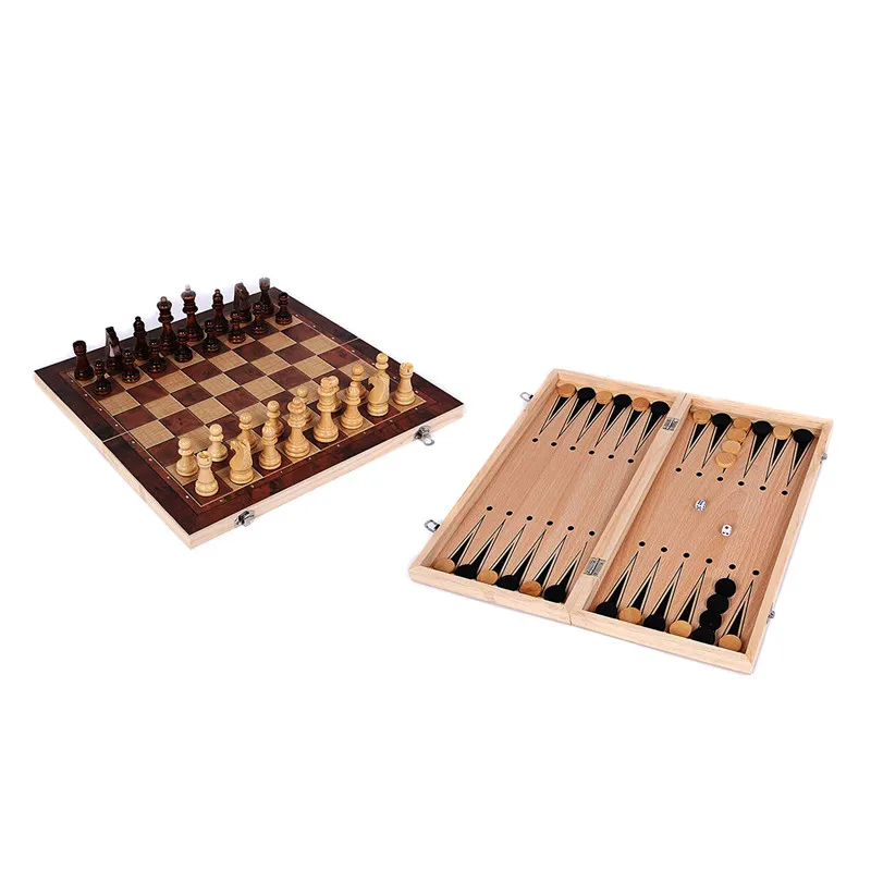 

New Design 3 in 1 Wooden International Chess Set Board Travel Games Chess Backgammon Draughts Entertainment Educational Toys