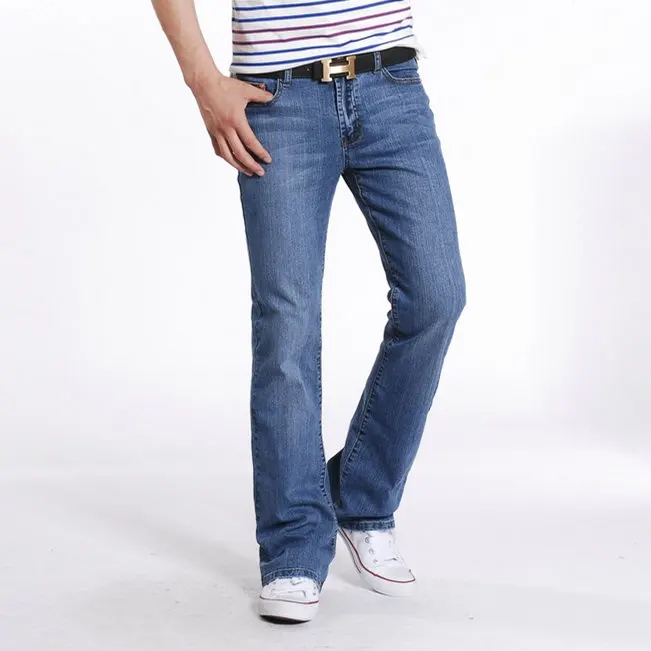 

Men Spring Autumn Slim Fit Flared Jeans Pants Homme Business Casual Bell Bottom Trousers Mens Stretch Long Flare Jeans Blue