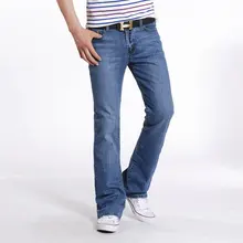 Men Spring Autumn Slim Fit Flared Jeans Pants Homme Business Casual Bell Bottom Trousers Mens Stretch Long Flare Jeans Blue