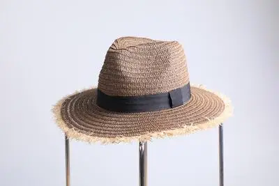 BINGYUANHAOXUAN,, модные соломенные шляпы для женщин, летние, большие, ручной работы, шляпа от солнца с широкими полями, пляжные очки, шляпа для женщин - Цвет: dark brown