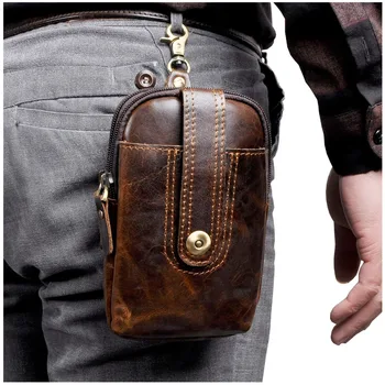

Real Leather men Casual Design Small Waist Bag Pouch Cowhide Fashion Hook Waist Belt Pack Cigarette Case Phone Pouch 012c