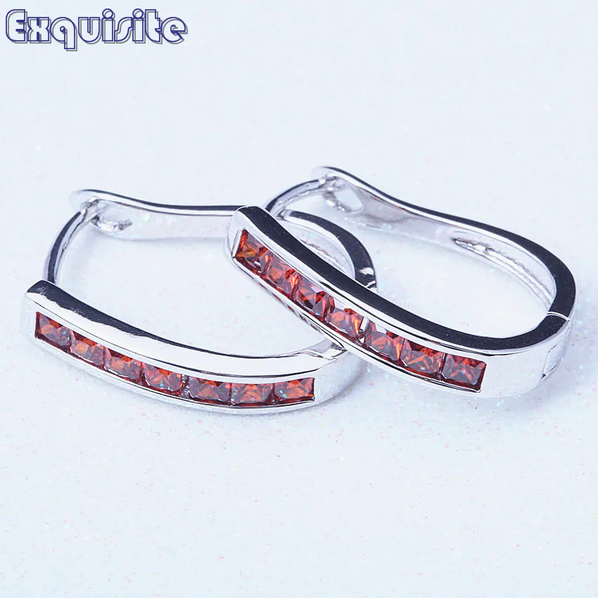 

Outstanding Red Cubic Zirconia Silver Color Hoop Huggie Earrings Bridal Party hoop earring Fashion jewelry For Women C0036