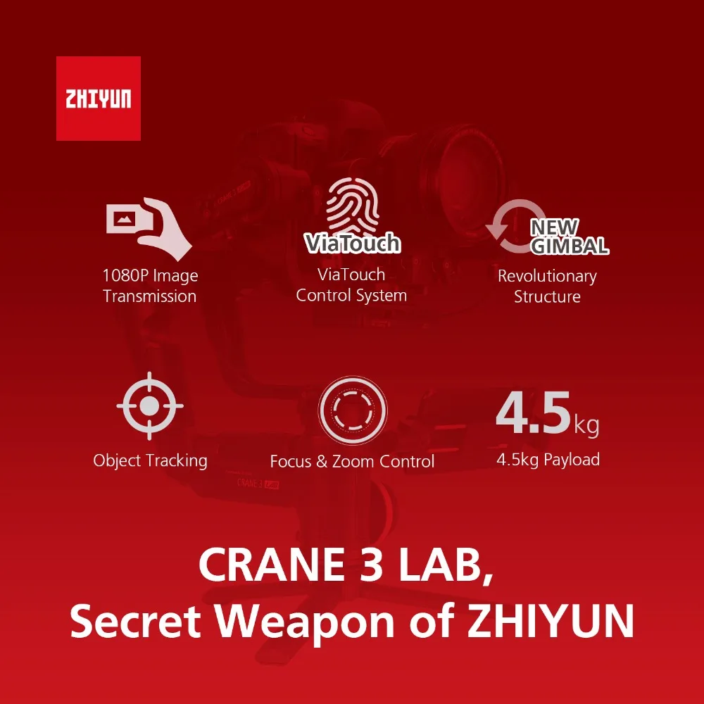 ZHIYUN Crane 3 LAB 3-осевой беспроводной стабилизатор передачи изображения ViaTouch управление Ручной Стабилизатор для DSLR камеры стабилизатор