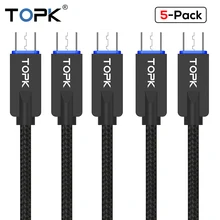 TOPK [5-пакет] светодиодный свет Micro USB кабель цинковый сплав синхронизации данных USB кабель для samsung Galaxy S7 край Xiaomi Redmi 4X