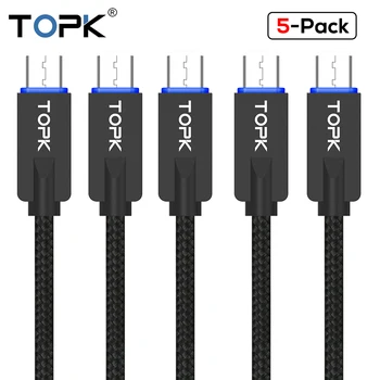 

TOPK [5-Pack] LED Light Micro USB Cable Zinc Alloy Data Sync USB Cable For Samsung Galaxy S7 edge Xiaomi Redmi 4X