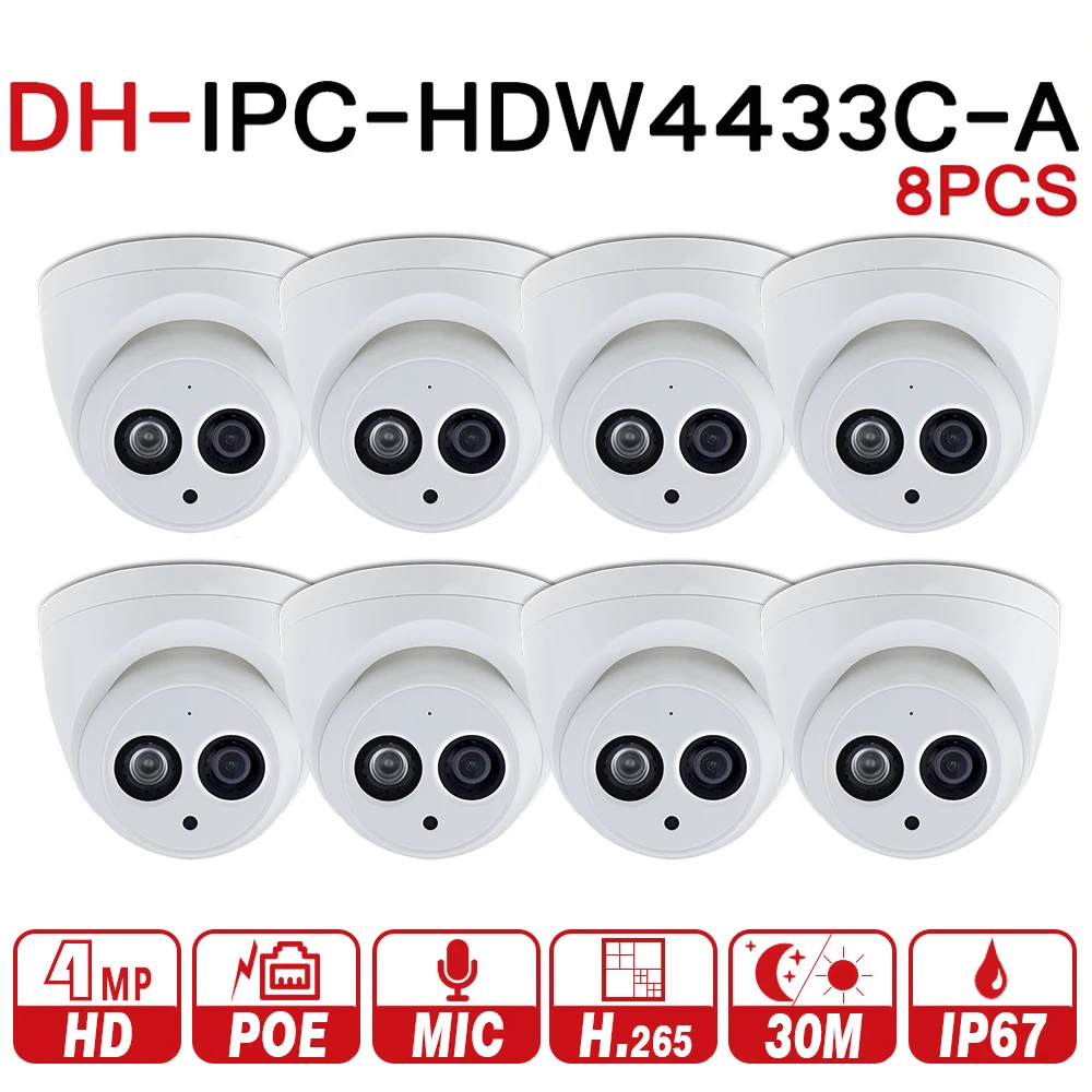 

DH IPC-HDW4433C-A POE Network Mini Dome Camera With Built-in Micro 4MP CCTV Camera 8pcs/Lot For CCTV System